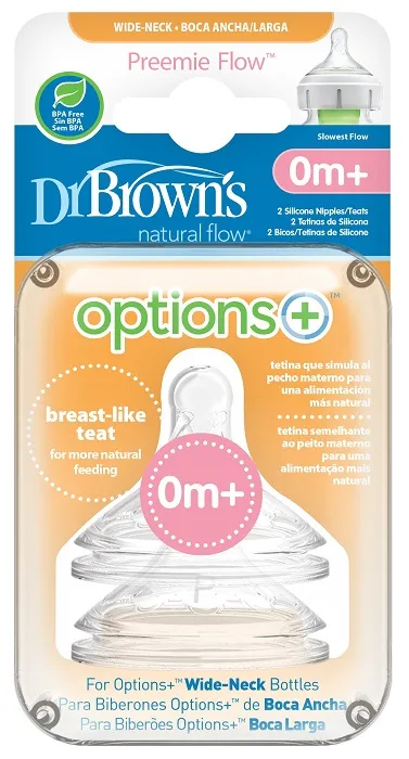 DR BROWN'S Options+ - 2 x smoczek do szerokiej butelki, poziom P (wcześniak) | 0 m+