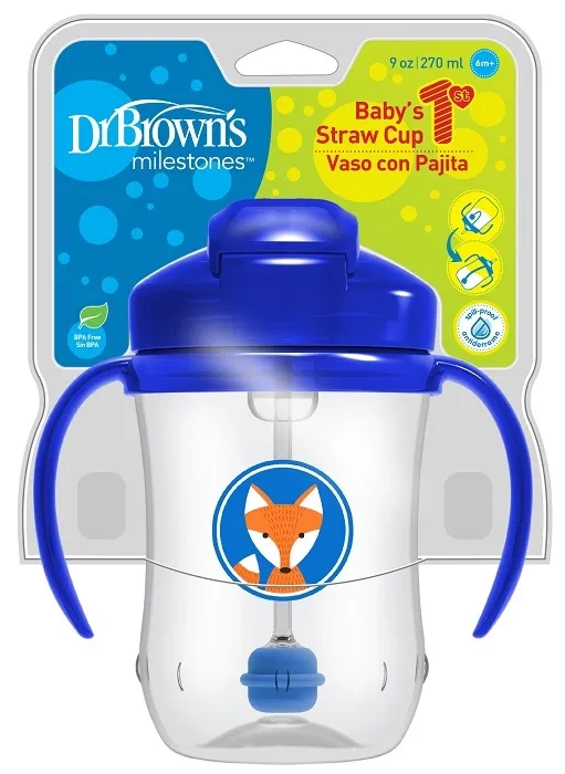 DR BROWN'S - kubek niekapek ze słomką 270 ml, 6 m+