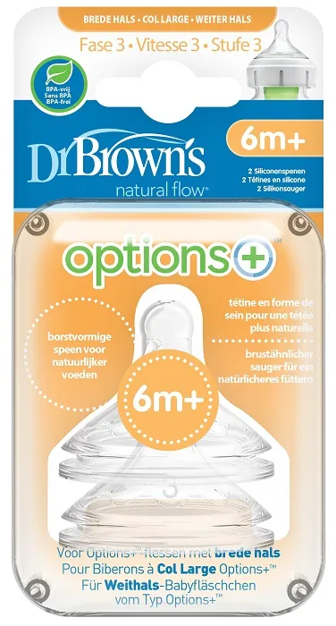 DR BROWN'S Options+ - 2 x smoczek do szerokiej butelki, poziom 3 | 6-9 m