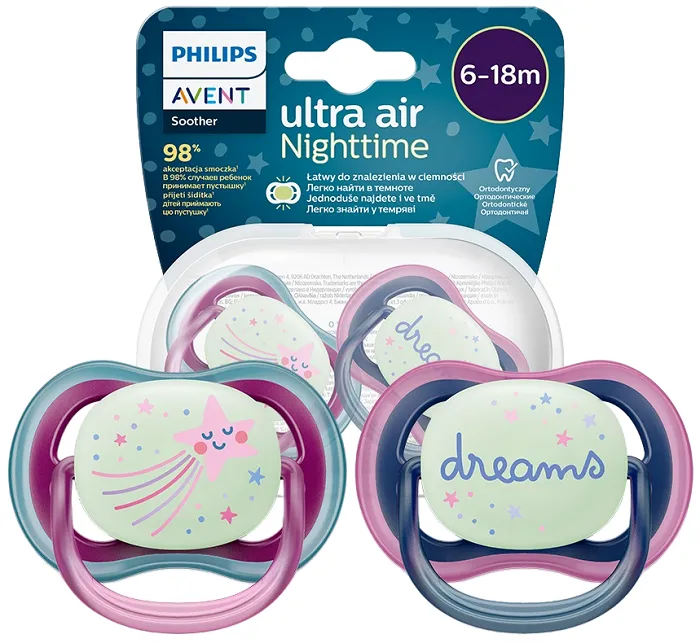 2 x smoczek ortodontyczny avent ultra air nighttime 