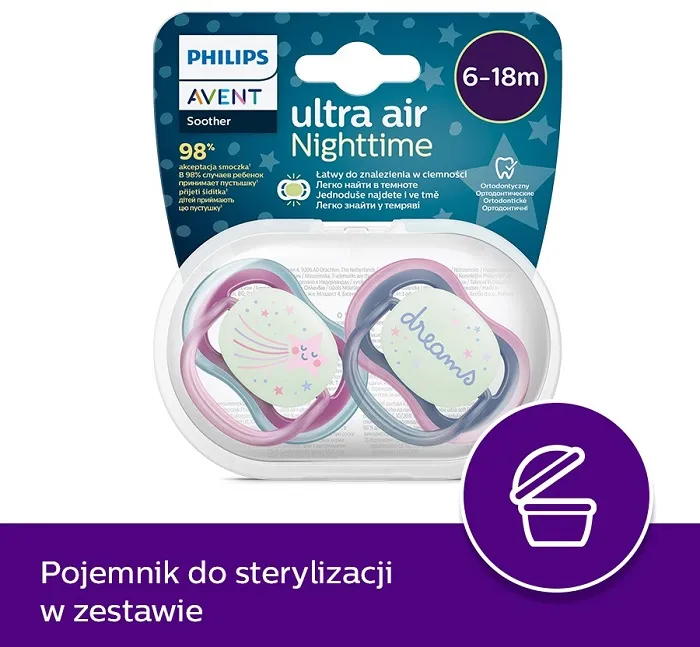 philips avent smoczek w etui do sterylizacji nighttime 