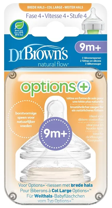 DR BROWN'S Options+ - 2 x smoczek do szerokiej butelki, poziom 4 | 9 m+