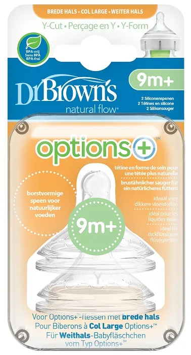 DR BROWN'S Options+ - 2 x smoczek do szerokiej butelki, do kaszek i gęstych płynów, poziom Y | 9 m+