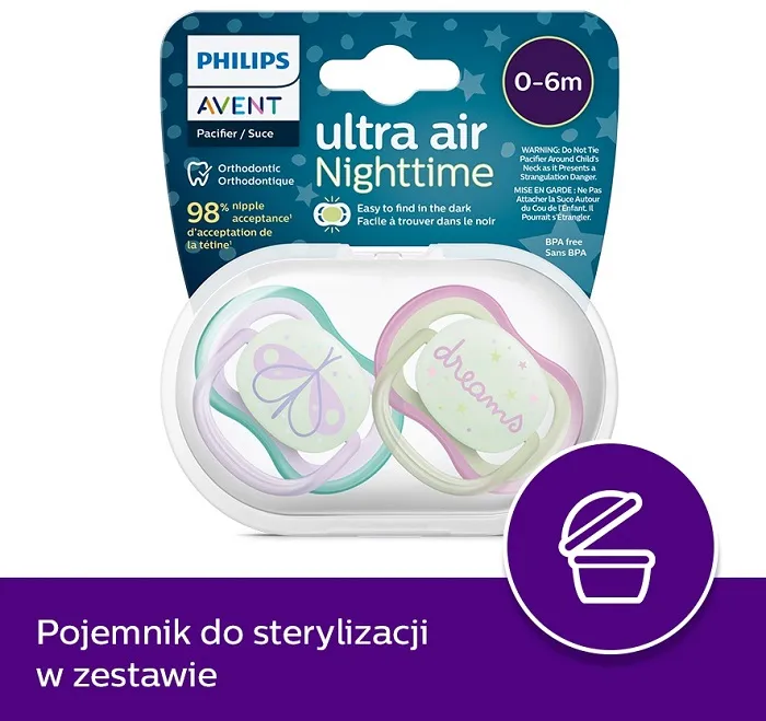 philips avent smoczek w etui do sterylizacji nighttime 