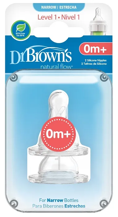 DR BROWN'S - 2 x smoczek standard do wąskiej butelki, poziom 1 | 0-3 miesiące