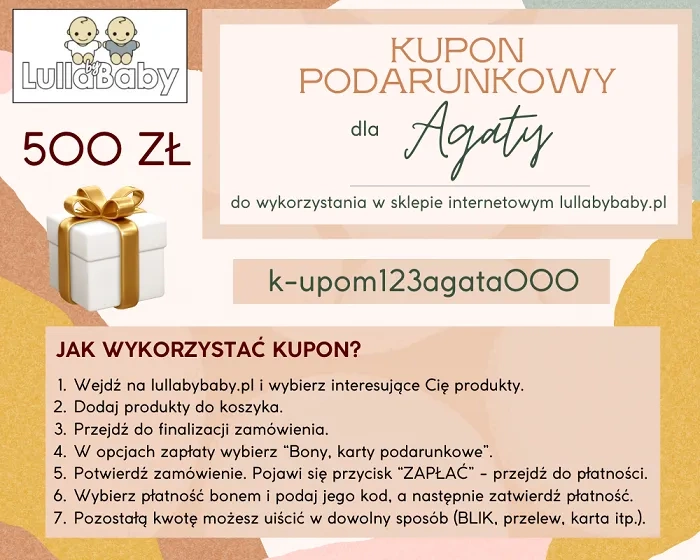 karta podarunkowa kod kupon bon podarunkowy lullabybaby