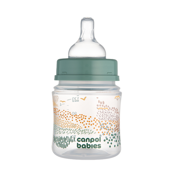 CANPOL BABIES -  Butelka antykolkowa EasyStart 120ml | MOUNTAINS zielona