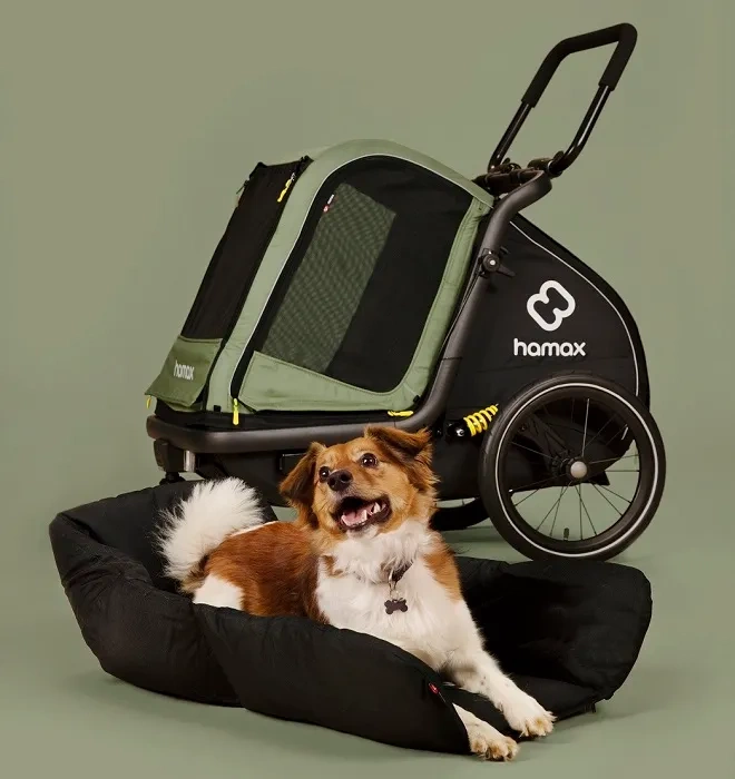 HAMAX Pluto M - przyczepka rowerowa dla psa do 35 kg | Green/Black