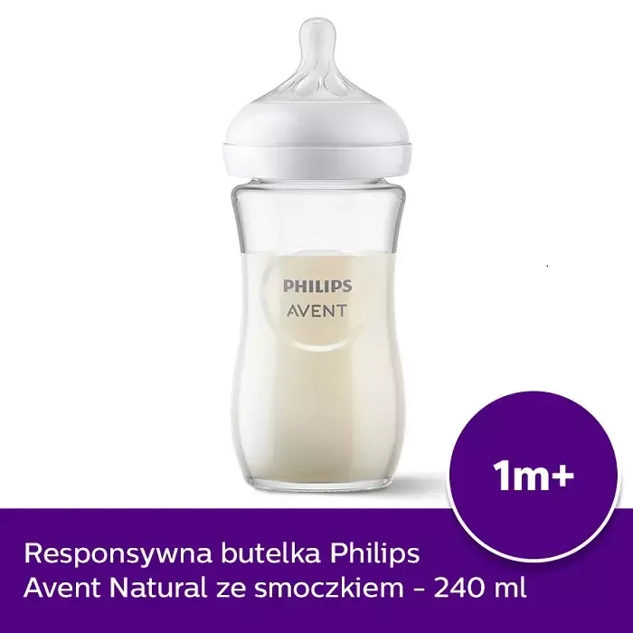 PHILIPS AVENT Natural Response - 2 szklane butelki antykolkowe 240 ml | 1 m+