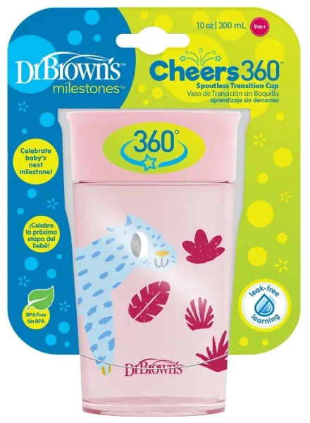 DR BROWN'S Cheers 360° - kubek "picie jak ze szklanki" 300 ml, 9 m+ | Różowy