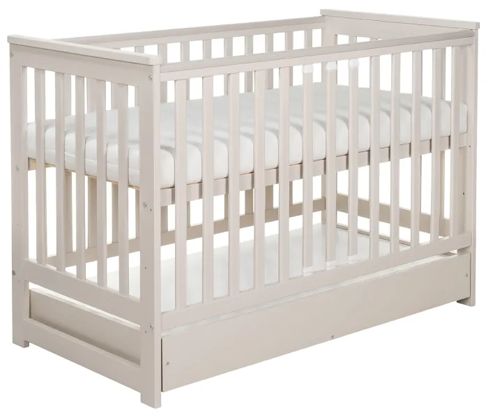 YOONCO - łóżeczko drewniane Iwi z szufladą i barierką + materac Air | Beżowe