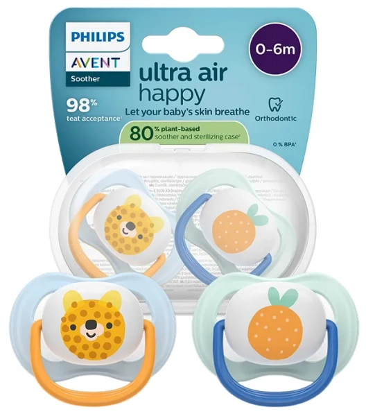 PHILIPS AVENT Ultra Air Happy - smoczek ortodontyczny 2 szt. | 0-6 m