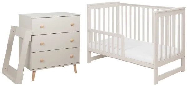 YOONCO - łóżeczko Iwi + komoda + przewijak miękki Kotek | Beż