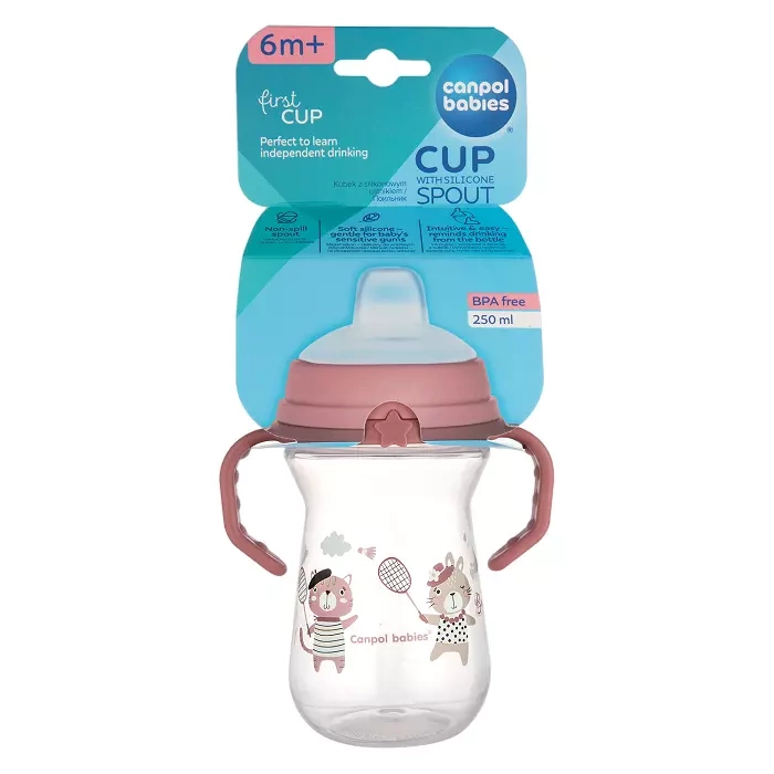CANPOL BABIES - kubek z silikonowym ustnikiem FirstCup 250ml | BONJOUR PARIS różowy