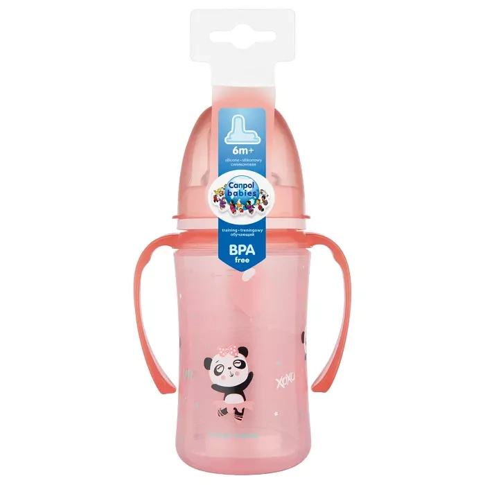 CANPOL BABIES - kubek treningowy silikon 240 ml PP EasyStart | EXOTIC ANIMALS różowy