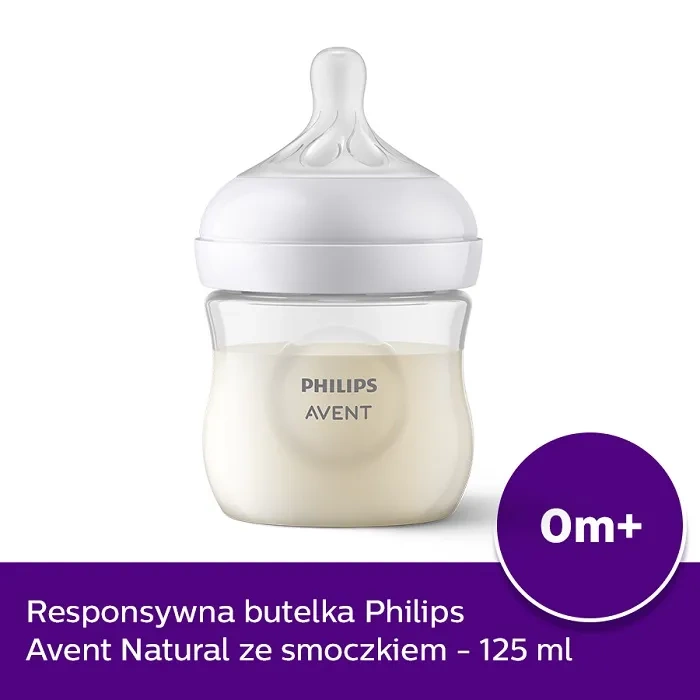 PHILIPS AVENT - antykolkowa butelka Natural Response 125 ml + smoczek ortodontyczny Ultra Start Nighttime 2 szt. | 0 m+