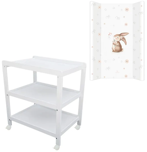 YOONCO - półkoprzewijak na kółkach biały + przewijak profilowany miękki | Króliczek