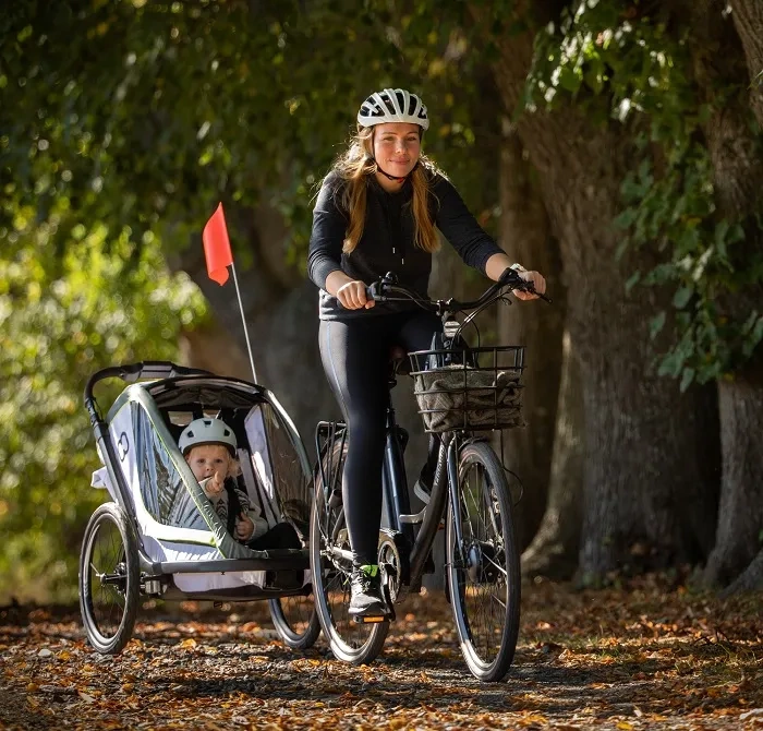 HAMAX Breeze One - jednoosobowa przyczepka rowerowa z zestawem do biegania | White/Green