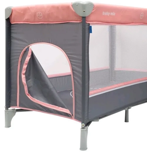 BABY MIX - łóżeczko turystyczne 2-poziomowe | Różowe słoniki