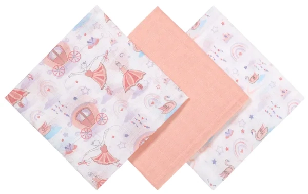 BABYONO - bawełniane pieluszki muślinowe 70x70 cm, zestaw 3 szt. | Łososiowe