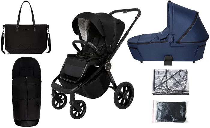 MUUVO Quick SE 2 - wózek wielofunkcyjny, zestaw 2w1 z gondolą Quick 3.0 | Chromium Black + Azure Blue (+ ADAPTERY)