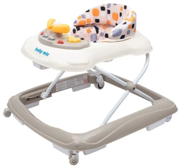 BABY MIX - chodzik z kierownicą i silikonowymi kółkami | Beżowy