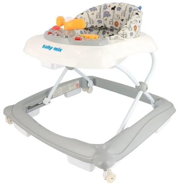 BABY MIX - chodzik z kierownicą i silikonowymi kółkami | Szary