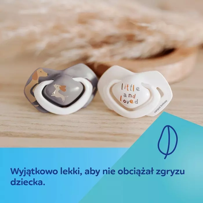 CANPOL BABIES - smoczek silikonowy Light touch 6-18m symetryczny | DOGS 2 szt.
