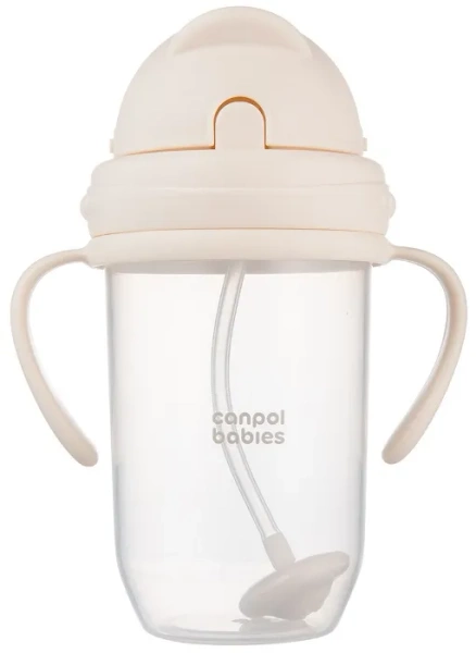 CANPOL BABIES - kubek niekapek z rurką i odważnikiem 270 ml | Kremowy