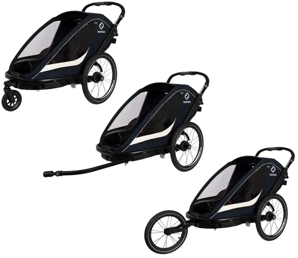 HAMAX Breeze - dwuosobowa przyczepka rowerowa z zestawem do biegania | Navy/Cream