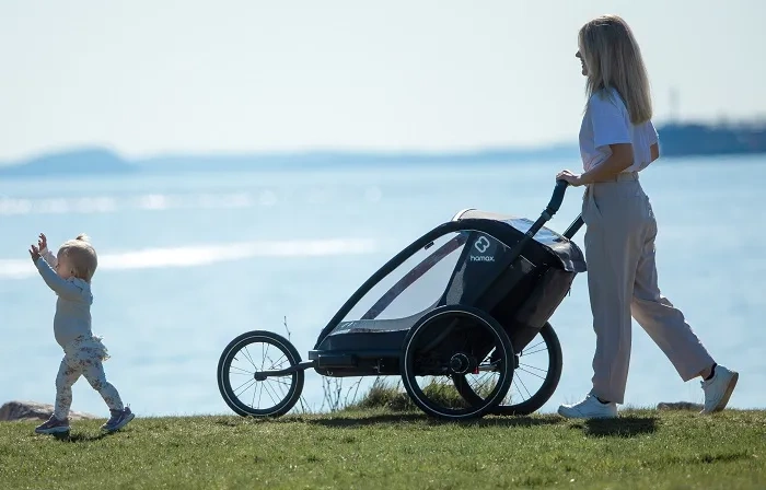 HAMAX Cocoon One - jednoosobowa przyczepka rowerowa z zestawem do biegania | Grey/Black