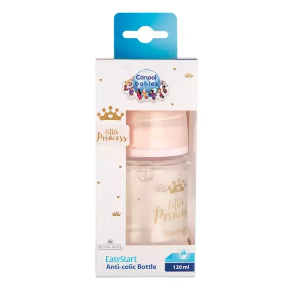 CANPOL BABIES - butelka szeroka antykolkowa 120 ml PP EasyStart | ROYAL BABY różowa