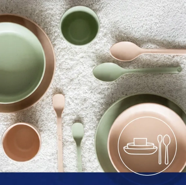 LOVI - zestaw naczyń: miseczka, talerz i kubek | Nude