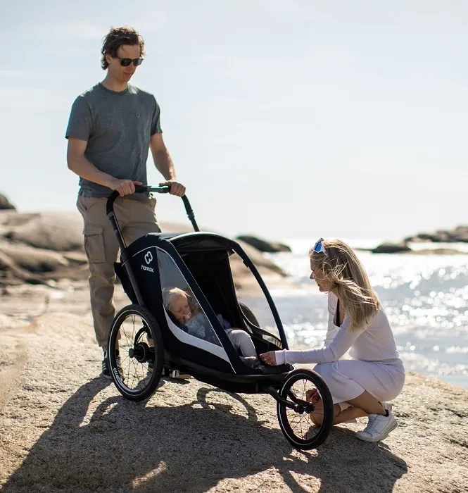 HAMAX Breeze One - jednoosobowa przyczepka rowerowa z zestawem do biegania | Black