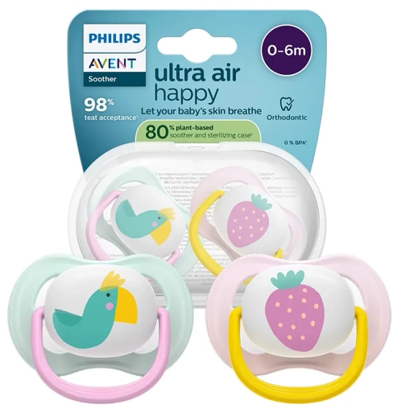 PHILIPS AVENT Ultra Air Happy - smoczek ortodontyczny 2 szt. | 0-6 m