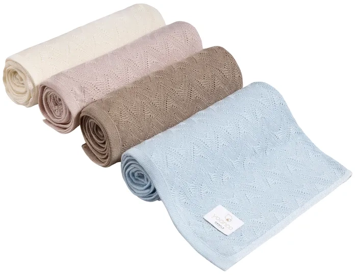 YOONCO Mgiełka - lekki kocyk bambusowy 80x100 cm | Ażur Kremowy