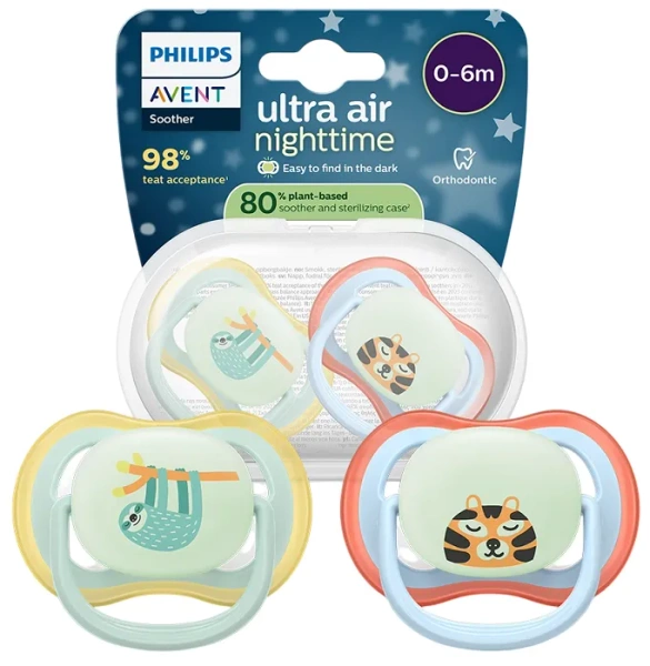 PHILIPS AVENT Ultra Air Nighttime - smoczek ortodontyczny 2 szt. | 0-6 m