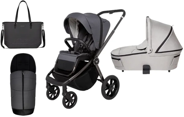 MUUVO Quick SE 2 - wózek wielofunkcyjny, zestaw 2w1 z gondolą Quick 3.0 | Diamond Graphite + Steel Grey