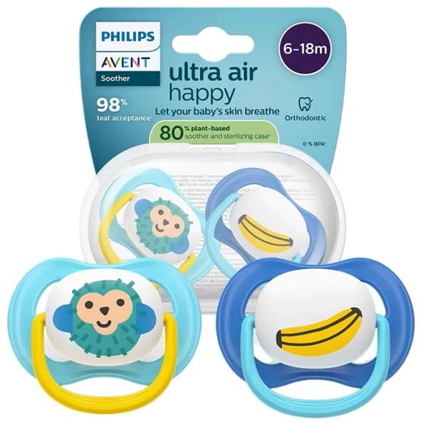 PHILIPS AVENT Ultra Air Happy - smoczek ortodontyczny 2 szt. | 6-18 m