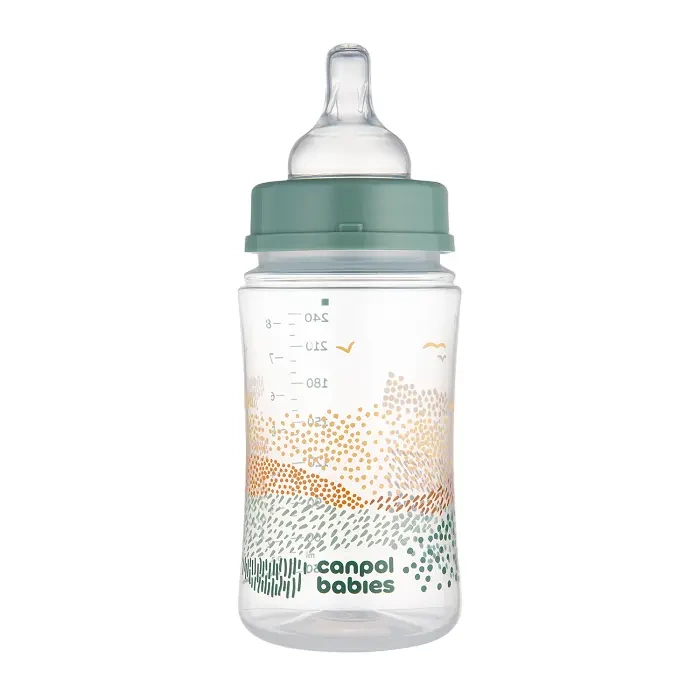 CANPOL BABIES - Butelka antykolkowa EasyStart 240ml | MOUNTAINS zielona