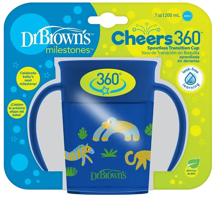 DR BROWN'S Cheers 360° - kubek "picie jak ze szklanki" 200 ml, 6 m+ | Niebieski