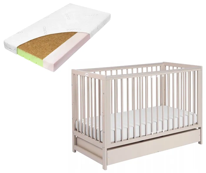 yoonco timio łóżeczko dziecięce niemowlęce z szufladą + materac nature
