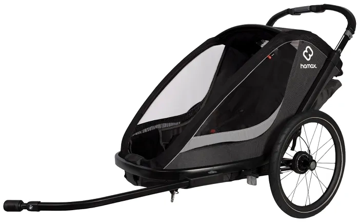 HAMAX Cocoon - dwuosobowa przyczepka rowerowa z zestawem do biegania | Grey/Black