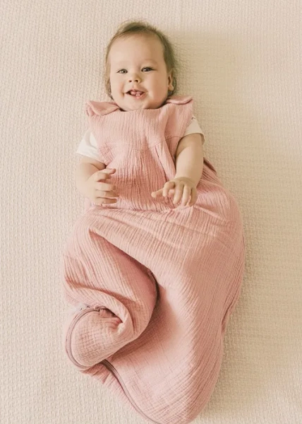 YOONCO - całoroczny, muślinowy śpiworek do spania dla noworodka 0+ | Brudny Róż