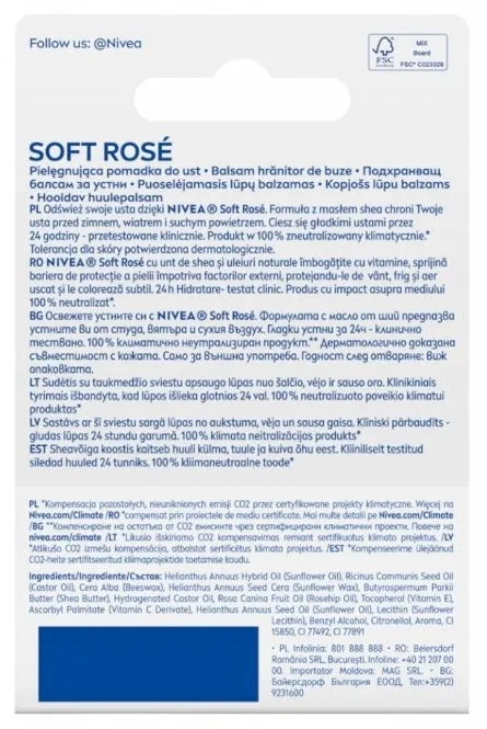 NIVEA - pielęgnująca pomadka do ust | Soft Rose