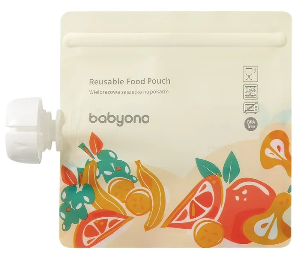 BABYONO - wielorazowe saszetki na mus, kaszkę, deserek | 5 szt.