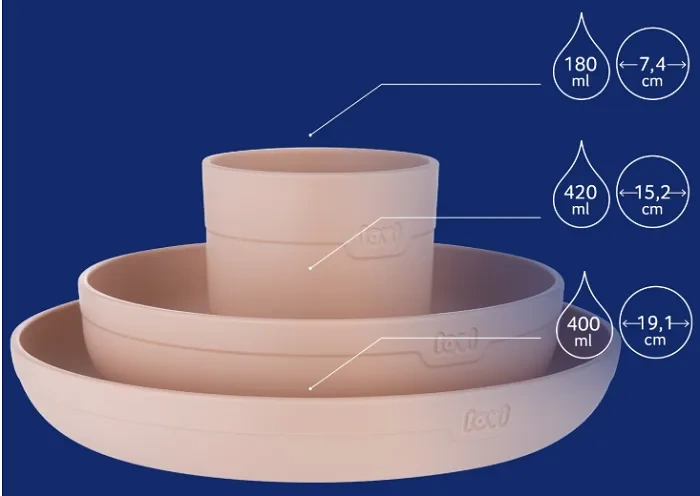 LOVI - zestaw naczyń: miseczka, talerz i kubek | Nude