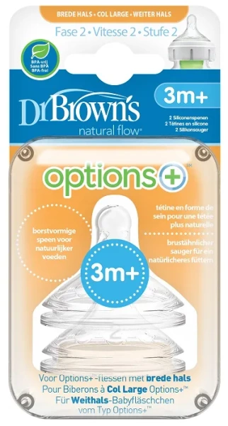 DR BROWN'S Options+ - 2 x smoczek do szerokiej butelki, poziom 2 | 3-6 m