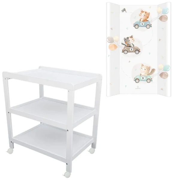 YOONCO - półkoprzewijak na kółkach biały + przewijak profilowany miękki | Kotek
