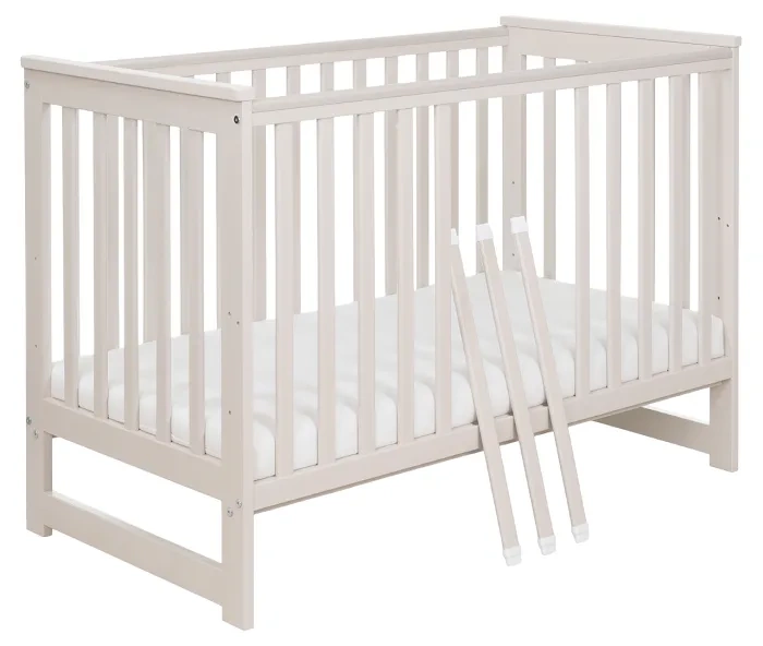 YOONCO - łóżeczko drewniane Iwi z barierką + materac Nature | Beżowe